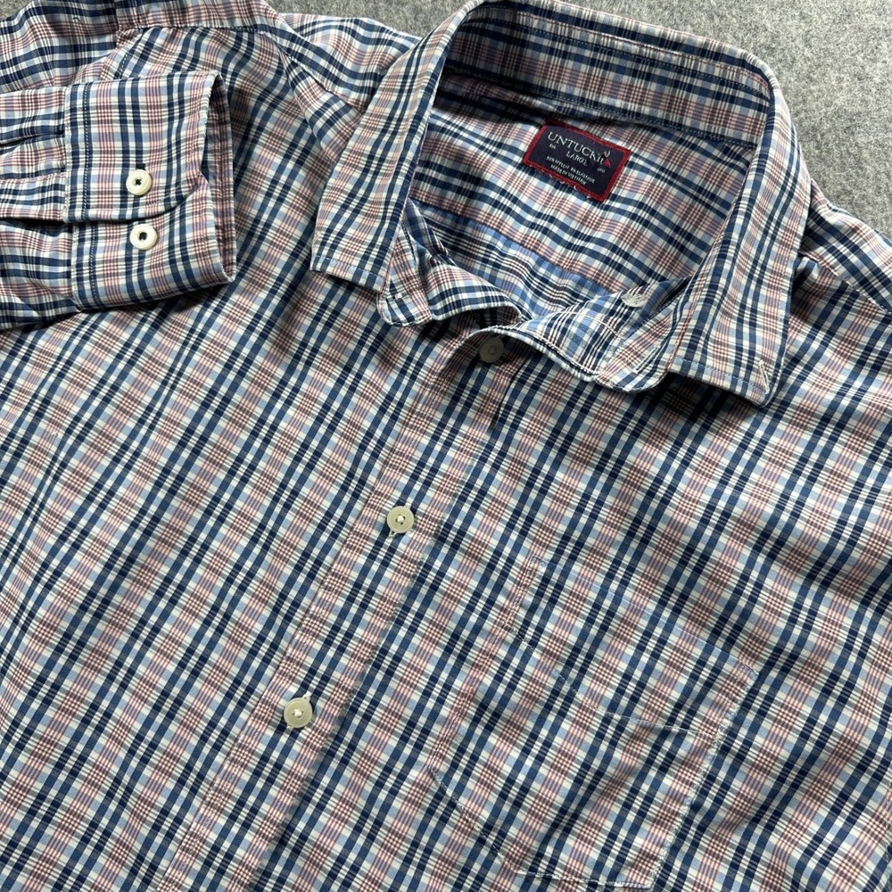 UNTUCKit Nathanson Shirt Mens Large Blue Plaid Performance Long Sleeve 40632